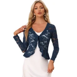 Allegra K Women's Tie Front Crop Cardigan Ruffled Hem Floral Lace Sheer Shrug Top -Allegra K GUEST b1ecc193 770e 44f3 aa9f 9e863e780560
