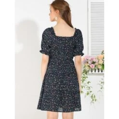 Allegra K Women's Square Neck Elastic Waist Frill Trim Flowy Floral Puff Sleeve Dress -Allegra K GUEST b230b51b 3055 433b ba4d 6bc9988e871d