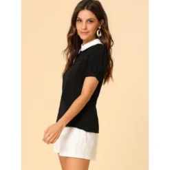 Allegra K Women's Vintage Peter Pan Collar Contrast Puff Short Sleeve Blouse -Allegra K GUEST b2b76826 5ee6 442d add4 bc2e49e53e33