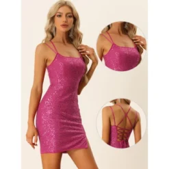 Allegra K Women's Lace-up Spaghetti Straps Glitter Sequin Bodycon Mini Dress