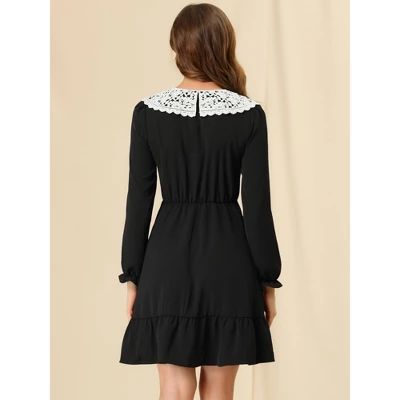 Allegra K Women's Vintage Ruffle Hem A-Line Crochet Puritan Collar Dress 4 Allegra K Women's Vintage Ruffle Hem A-Line Crochet Puritan Collar Dress - Image 4