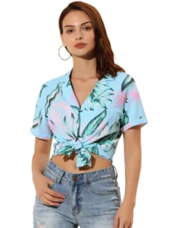 Allegra K Women's Hawaiian Floral Leaves Printed Short Sleeve Button Down Vintage Beach Shirt -Allegra K GUEST b32795bb 2c0e 46a0 a7be 58f3229f60f1