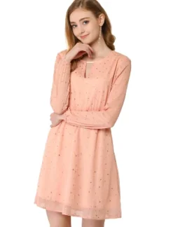 Allegra K Women's Choker V Neck Vintage Flared Gilding Metallic Shiny Star A-Line Dress -Allegra K GUEST b3338868 7a3d 4d21 8607 50368e830111