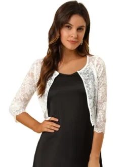 Allegra K Women's Elegant 3/4 Sleeve Sheer Floral Lace Cropped Bolero Shrugs -Allegra K GUEST b34931b9 9379 463b a4ac d9391cf409f0