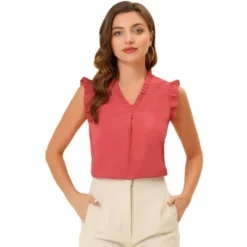 Allegra K Women's Ruffled Sleeveless Work Business Vintage Blouses -Allegra K GUEST b35e0c6e 94a6 4827 b713 46a18c91c808