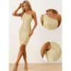 Allegra K Women's Sparkly Cocktail Party One Shoulder Bodycon Dress