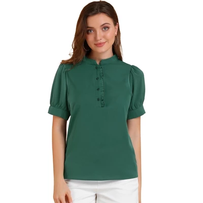 Allegra K Women's Work Office Half Placket Ruffled Puff Sleeve Blouse 9 Allegra K Women's Work Office Half Placket Ruffled Puff Sleeve Blouse - Image 9