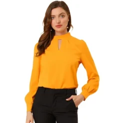 Allegra K Women's Office Keyhole Elegant Stand Collar Long Sleeve Chiffon Blouses -Allegra K GUEST b3bf6290 5cd7 4e79 a29a 21ede0916919