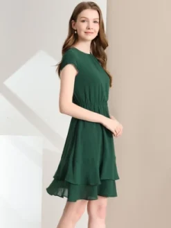 Allegra K Women's Ruffled Hem Cap Sleeve High Waist A-Line Layered Work Office Midi Dress 8 Allegra K Women's Ruffled Hem Cap Sleeve High Waist A-Line Layered Work Office Midi Dress -Allegra K GUEST b3d08f20 ecd5 4cbc a7e1 b47ef240cfe2