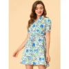 Allegra K Women's Point Collar Floral Button Up Tie Waist Summer Dresses
