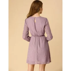 Allegra K Women's Choker V Neck Vintage Flared Gilding Metallic Shiny Star A-Line Dress -Allegra K GUEST b4106096 1577 4b94 88dc cd39b12caa3e