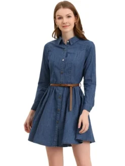 Allegra K Women's Button Down Belted Pleated Flare A-line Denim Shirt Dress 21 Allegra K Women's Button Down Belted Pleated Flare A-line Denim Shirt Dress -Allegra K GUEST b45564a4 0b12 452f 94ff 01ecdc6f39d2