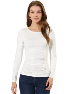 Allegra K Women's Round Neck Long Sleeves Ruched Blouse Casual Fitted Top -Allegra K GUEST b45c73ed 7165 4280 8148 27141d8dda6f