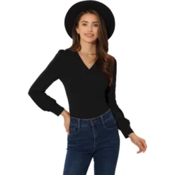 Allegra K Women's Puff Sleeves Vintage Basic V Neck Dressy Casual Blouse -Allegra K GUEST b49b0c72 403e 438e a5af 402c83ef219c