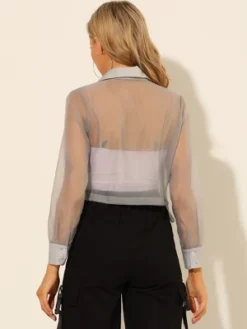 Allegra K Women's Button Front Tie Hem Point Collar Mesh Sheer Long Sleeve Shirt 11 Allegra K Women's Button Front Tie Hem Point Collar Mesh Sheer Long Sleeve Shirt -Allegra K GUEST b4ca003a 00e4 44e4 9ecb 6fad733c4a91