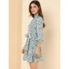 Allegra K Women's Floral 3/4 Bell Sleeve Smocked Belted Flare Ruffle Dress