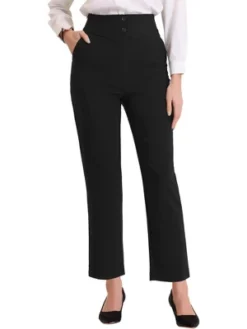 Allegra K Women's Business High Waist Elastic Waist Back Button Decor Straight Leg Pants -Allegra K GUEST b5dc0850 6b07 4514 9b7c ad4e65db855c