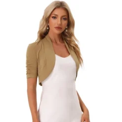 Allegra K Women's Cropped Open Front Ruched Short Sleeve Bolero Shrugs -Allegra K GUEST b67c8c29 7cea 48d4 8ad4 1cb0ff9b5953