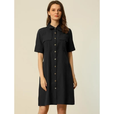 Allegra K Women's Safari Dress Collared Button Down Cotton Belted Shirtdress 1 Allegra K Women's Safari Dress Collared Button Down Cotton Belted Shirtdress
