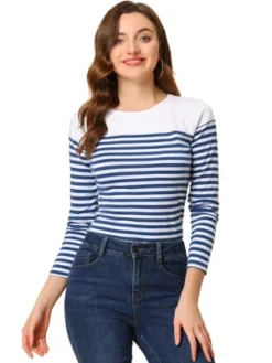 Allegra K Women's Color Block Long Sleeve Striped T-Shirt -Allegra K GUEST b6b65639 e2bb 43e8 9255 aeb1b60a8721