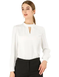 Allegra K Women's Office Keyhole Elegant Stand Collar Long Sleeve Chiffon Blouses -Allegra K GUEST b6c4ba43 a329 42bb a801 c063e630f456