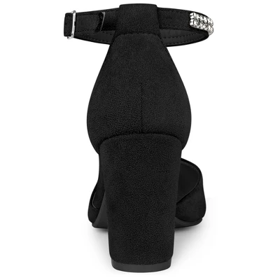 Allegra K Women's Pointed Toe Rhinestone Ankle Strap Chunky Heels Pumps 2 Allegra K Women's Pointed Toe Rhinestone Ankle Strap Chunky Heels Pumps - Image 2