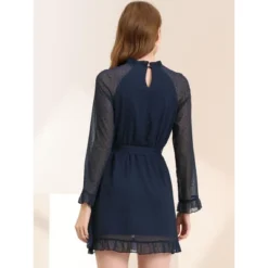 Allegra K Women's Heart Bell Sleeve Elastic Waist Ruffled Chiffon Mini Dress -Allegra K GUEST b6fa79de b190 440b bfe6 251cde50bcb3