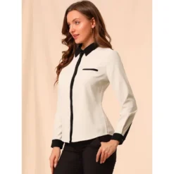 Allegra K Women's Contrast Collar Shirt Chiffon Long Sleeve Work Office Blouse -Allegra K GUEST b70f221a 6cb1 4645 bf14 2a6be15fad7c