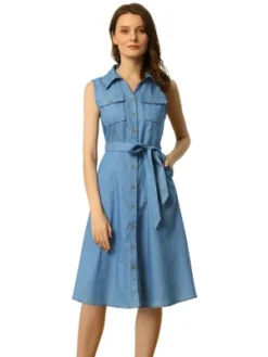 Allegra K Women's Chambray Tie Waist Button Front A-Line Dress 10 Allegra K Women's Chambray Tie Waist Button Front A-Line Dress -Allegra K GUEST b75e0885 1dca 4f69 b3ba 9a67bec691b5