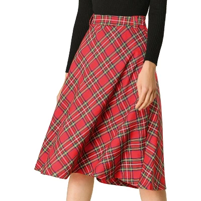 Allegra K Women's Tartan Plaid High Waist Belted Vintage A-Line Midi Skirt 7 Allegra K Women's Tartan Plaid High Waist Belted Vintage A-Line Midi Skirt - Image 7