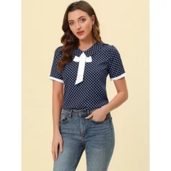 Allegra K Women's Polka Dots Flat Collar Contrast Tie Neck Short Sleeve Blouses 8 Allegra K Women's Polka Dots Flat Collar Contrast Tie Neck Short Sleeve Blouses -Allegra K GUEST b7bbf501 7c0a 45cc a4c0 792b4823d2ef