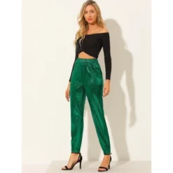 Allegra K Women's Metallic Trousers Shiny Sparkle Elastic Waist Holographic Pants -Allegra K GUEST b7bdb5a0 0a59 4597 b371 31eff7445aed