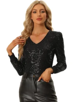 Allegra K Sequin Top For Women's V Neck Party Metallic Sparkly Blouse 9 Allegra K Sequin Top For Women's V Neck Party Metallic Sparkly Blouse -Allegra K GUEST b7e91919 4a8e 414f 80b0 e5537b79e62e