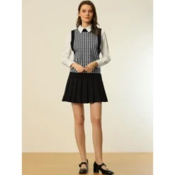 Allegra K Women's Round Neck Sleeveless Houndstooth Plaid Knitted Sweater Vest -Allegra K GUEST b8f5a981 8092 493c 92b9 0a03923ae51c