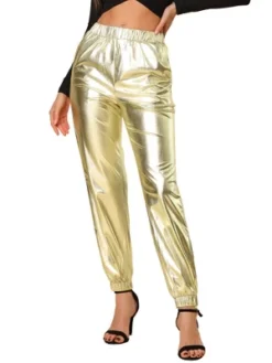 Allegra K Women's Metallic Trousers Shiny Sparkle Elastic Waist Holographic Pants -Allegra K GUEST b946531d e1e4 425a bb2a 5c47aa03bd13