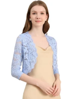 Allegra K Women's Elegant 3/4 Sleeve Sheer Floral Lace Shrug -Allegra K GUEST b98c8b49 d36e 4384 8bd1 d069e2884a24