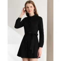 Allegra K Women's Long Sleeve Casual Faux Suede Belted Elegant Button Down Mini Dress -Allegra K GUEST b9965653 f5e8 422f 925b 7ae7bec51859