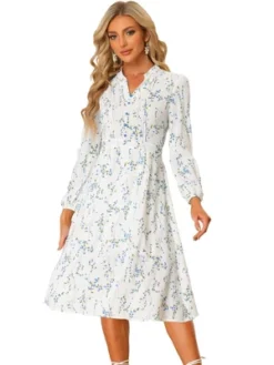 Allegra K Women's Floral Print Long Sleeve Flowy Midi Boho Dress -Allegra K GUEST b9b516c7 efa0 4fbe 8d32 48d4bec5e3dd