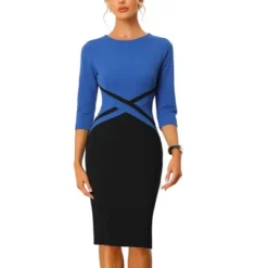 Allegra K Women's Contrast Color 3/4 Sleeve Bodycon Work Office Pencil Dress -Allegra K GUEST b9fc5c62 9441 4f36 b7db f7ea6c60d9d8