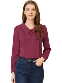 Allegra K Women's Peter Pan Collar Shirt Crochet Trim Long Sleeve Chiffon Work Office Blouse -Allegra K GUEST ba617727 0473 465d 9513 01c55afec6ce