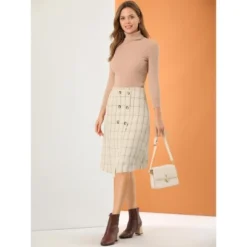 Allegra K Women's Plaid Vintage Faux Wrap Buttons Midi High Waist Skirt -Allegra K GUEST ba61ada2 fbf6 425e 9c07 3ebd5fb9080a