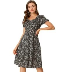 Allegra K Women's Floral Sweetheart Neck Smock Ruffle Print A-Line Dress -Allegra K GUEST ba758dbc 62d0 41ce bdd0 af5b60d6bbe1