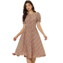 Allegra K Women's Floral Round Neck Ruffle Sleeve Button Down Midi Shirt Dress -Allegra K GUEST bb1b3ee6 d0e8 4553 8940 1a28183df0bc