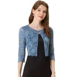 Allegra K Women's Elegant 3/4 Sleeve Sheer Floral Lace Cropped Bolero Shrugs -Allegra K GUEST bb71665e 6931 4de0 88ec 21bef31f083b