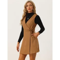 Allegra K Women's Vintage Faux Suede V Neck Sleeveless A-Line Wrap Overall Dress -Allegra K GUEST bbe34d79 16ff 41b0 8e14 c9e43e0e7e98