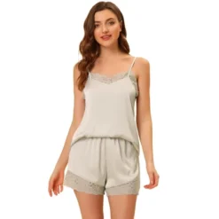 Allegra K Women's Satin Lace Trim Cami Tops With Shorts Lounge Pajama Set -Allegra K GUEST bc0fb4d3 e9fd 4fb0 939f 882aeb6a7715