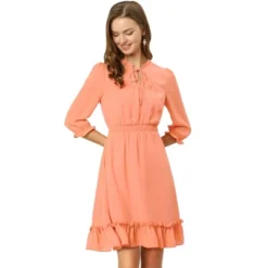 Allegra K Women's Ruffle Hem 3/4 Sleeve A-Line Smocked Short Chiffon Dress -Allegra K GUEST bc2523cb a8fe 41a6 bb02 95a77b777889