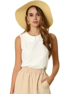 Allegra K Women's Casual Peter Pan Collar Sleeveless Jacquard Floral Tank Top -Allegra K GUEST bcdf64ff ff14 4278 b0ec 5d14ad4674db