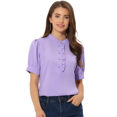 Allegra K Women's Work Office Half Placket Ruffled Puff Sleeve Blouse 13 Allegra K Women's Work Office Half Placket Ruffled Puff Sleeve Blouse - Image 13
