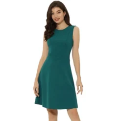 Allegra K Women's Work Round Neck Sleeveless Fit And Flare Dresses -Allegra K GUEST bdf628df 098e 4ff8 bbd5 37ea4839e152